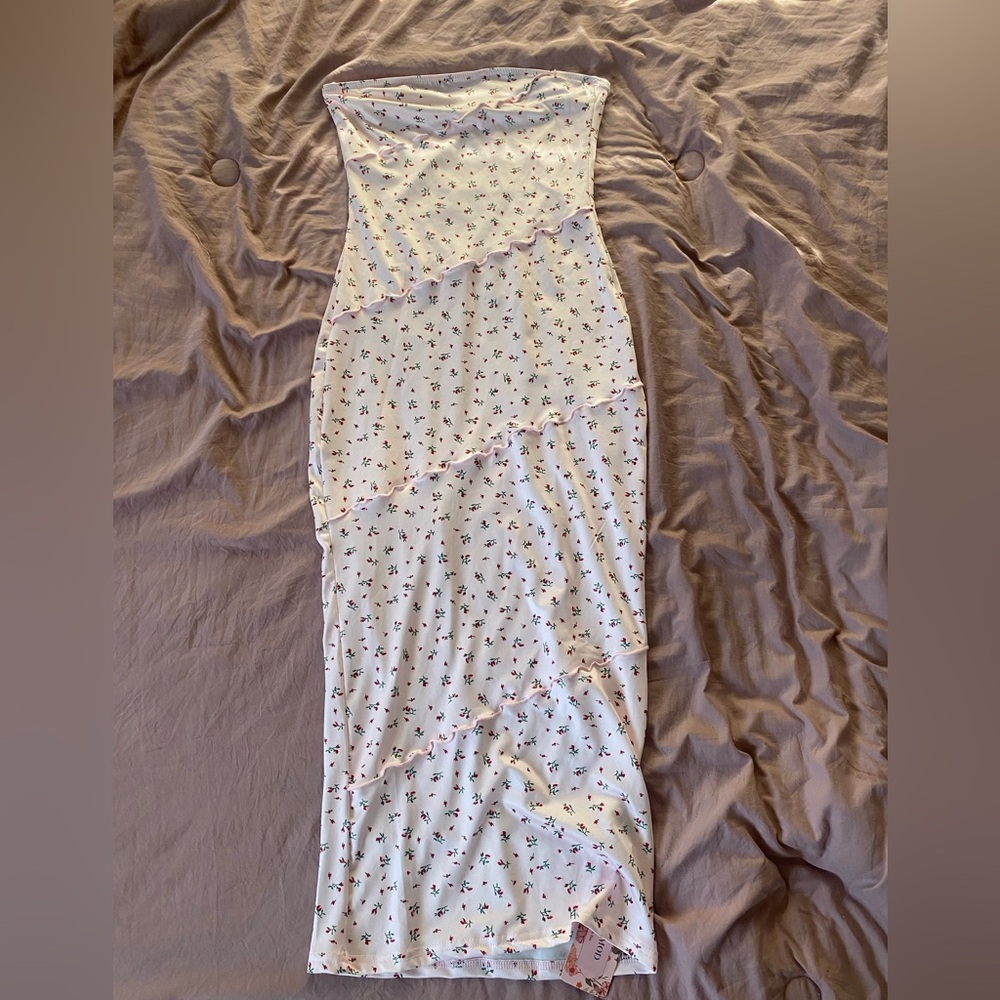 SHEIN pink floral midi tube top dress